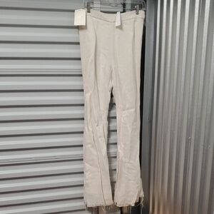 Ellery Cream Flare Wide Leg Jeans with Textured Fabric
